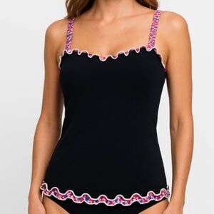 NWT Profile by Gottex Underwire Tankini Top – Black/Rio – Size 36D